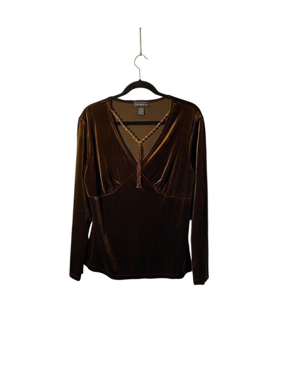 VTG Y2K Elementz brown velvet, removable necklace top XL